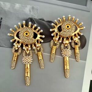 Schiaparelli Style Embellished Eye and Finger Earrings